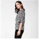 Women's Polyester Animal Print Bell Sleeve Top (Black - White) - Image 3