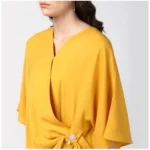 Women's Polyester Solid Cape Sleeve Top (Yellow) - Image 2