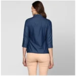 Women's Denim Solid 3-4th Sleeves Top (Blue) - Image 6