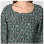 Women's Polyester Printed 3-4th Sleeves Top (Green) - Image 2