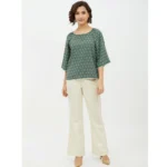 Women's Polyester Printed 3-4th Sleeves Top (Green) - Image 3