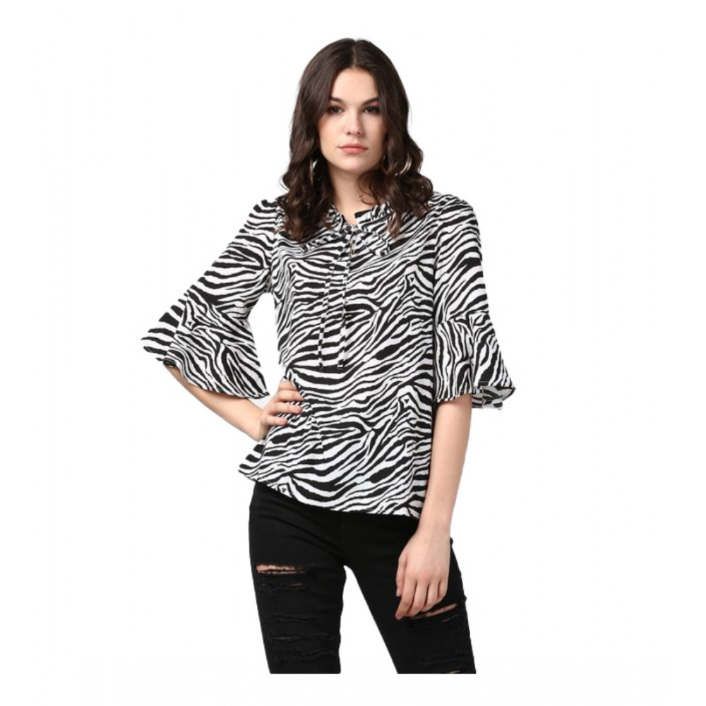 54040647532_f71384e5d5_o_d-1000x1000-1.webp Women's Polyester Animal Print Bell Sleeve Top (Black - White) - Image 1