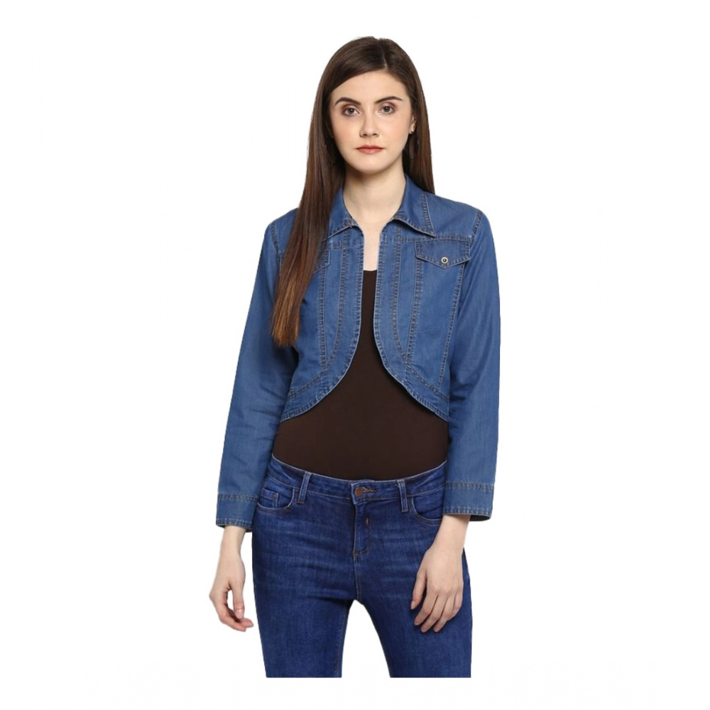 54040647837_c1174ec087_o_d-1000x1000-1.webp Women's Denim Solid 3-4th Sleeves Shrug (Blue) - Image 1