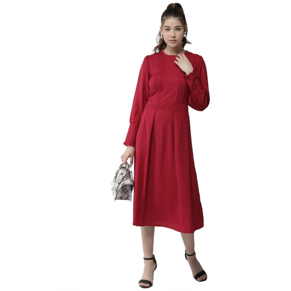 54040648407_88c4edf194_o_d-1000x1000-1.webp Women's Polyester Pintuck Long Sleeves Below Knee Dress (Red) - Image 1