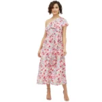 Women's Polyester Floral One Shoulder Calf-length Dress (Multicolor)