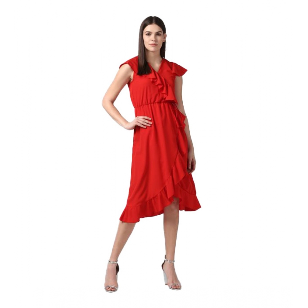 54041513921_de0884e65f_o_d-1000x1000-1.webp Women's Polyester Ruffled Cap Sleeve Knee-Length Dress (Red) - Image 1