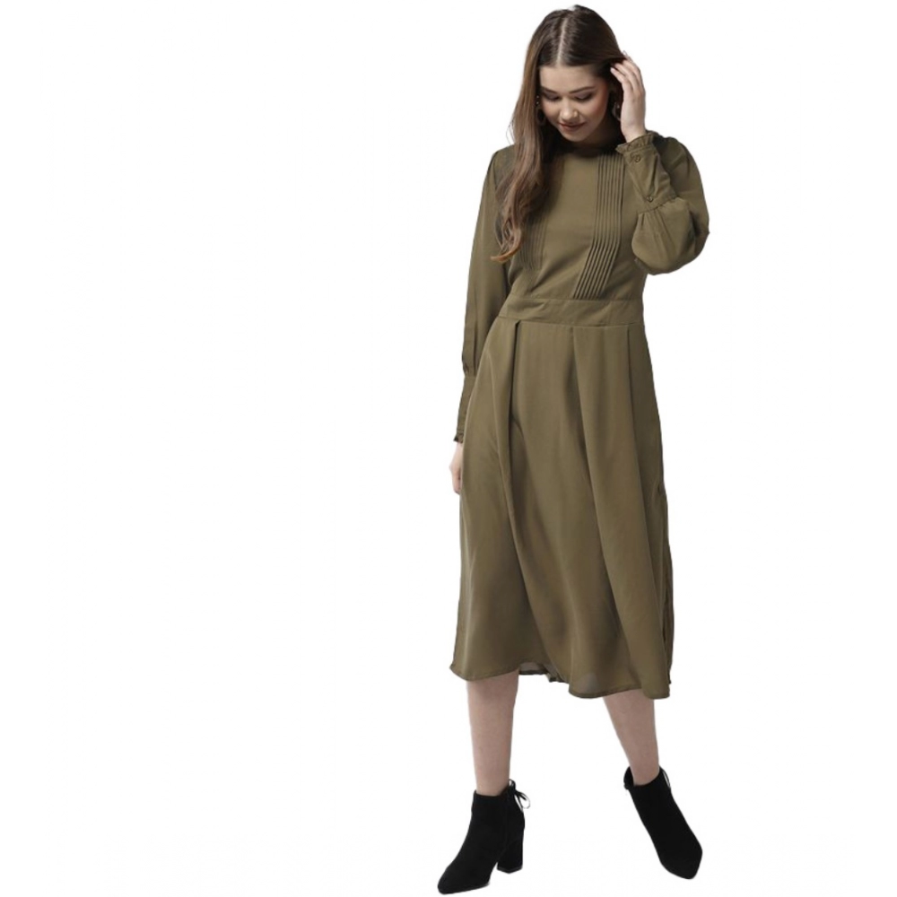 54041763878_e11cd72a0b_o_d-1000x1000-1.webp Women's Polyester Pintuck Long Sleeves Below Knee Dress (Olive) - Image 1