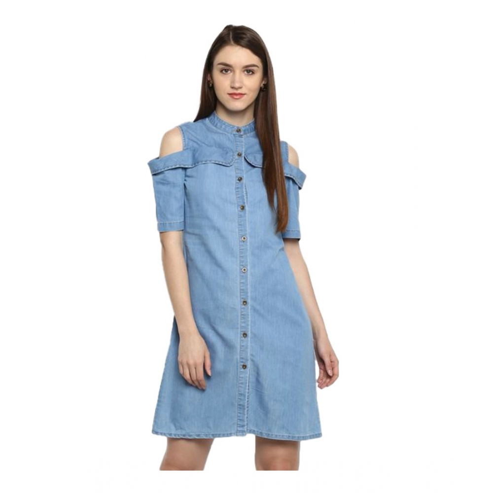 54041763948_db6c2b9b3c_o_d-1000x1000-1.webp Women's Denim Solid Cold Shoulder Above Knee Dress (Blue) - Image 1