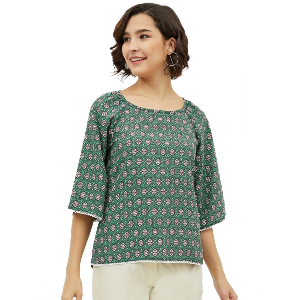 54041835309_7a47644b1b_o_d-1000x1000-1.webp Women's Polyester Printed 3-4th Sleeves Top (Green) - Image 1