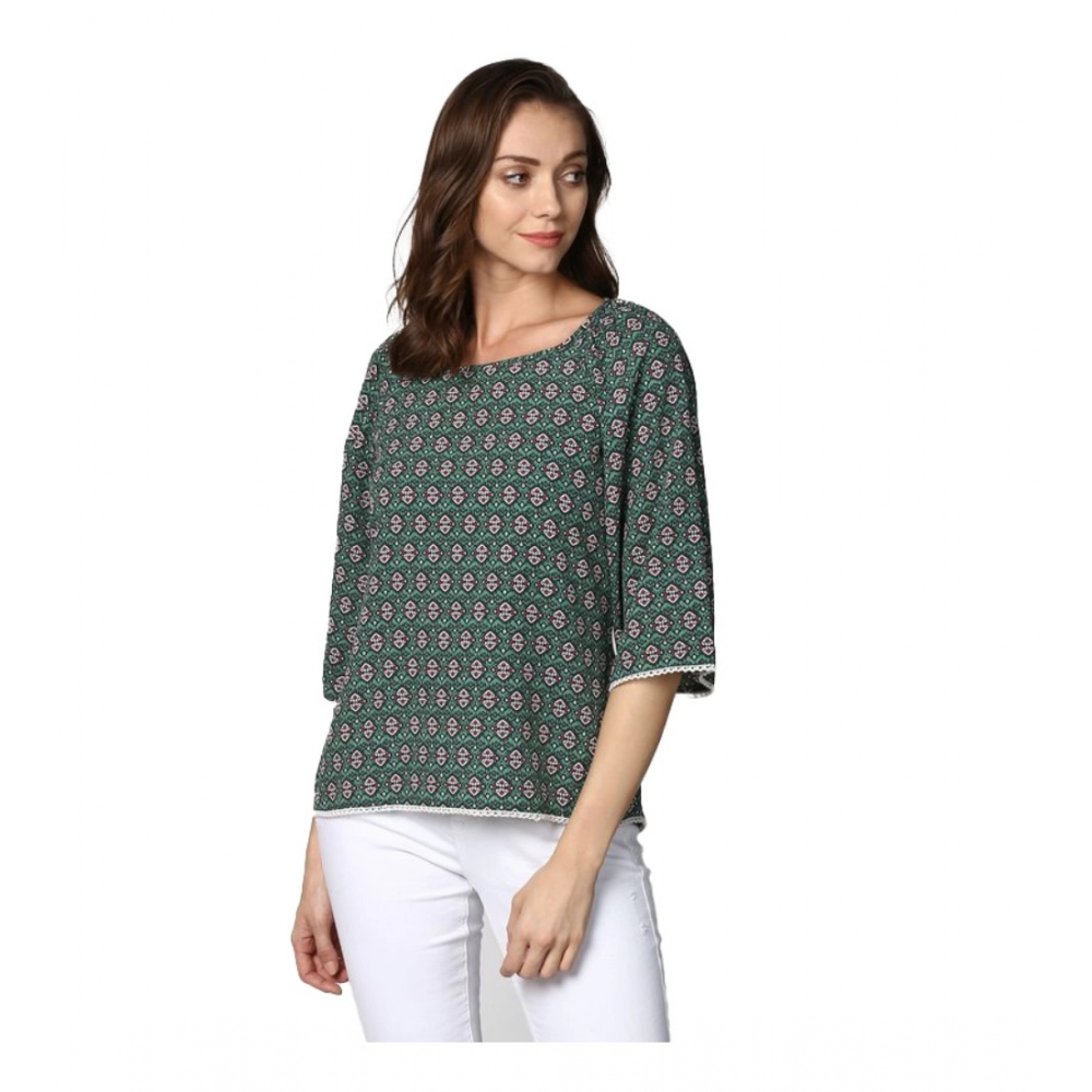 54041835419_92741329ea_o_d-1000x1000-1.webp Women's Polyester Printed 3-4th Sleeves Top (Green) - Image 1