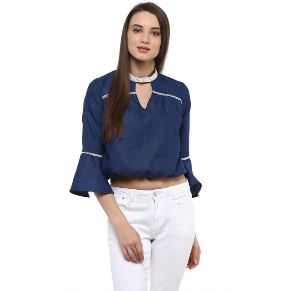 54041835504_2730ac454b_o_d-1000x1000-1.webp Women's Polyester Solid Bell Sleeve Regular Top (Blue) - Image 1