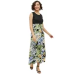 Women's Rayon Floral Sleeveless Calf-length Dress (Multicolor)