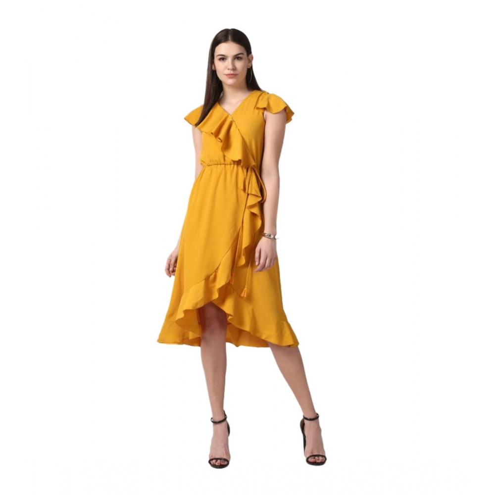 54041836119_9ea935c8d7_o_d-1000x1000-1.webp Women's Polyester Ruffled Cap Sleeve Knee-Length Dress (Yellow) - Image 1