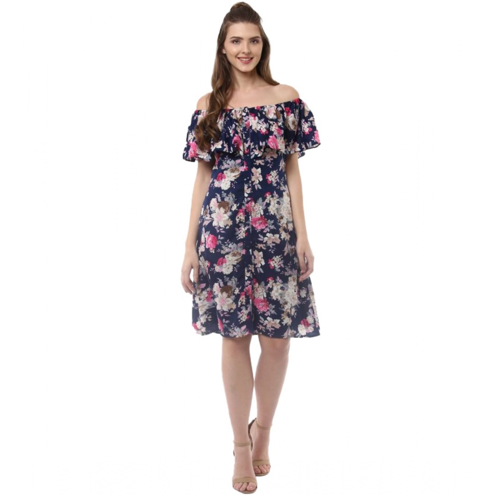 54041836369_fbe48a342b_o_d-1000x1000-1.webp Women's Polyester Crepe Floral Half Sleeve Above Knee Dress (Navy Blue) - Image 1