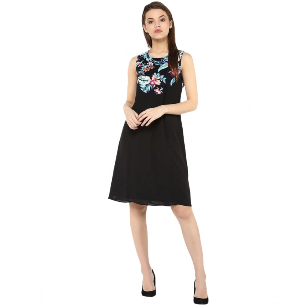 54041836464_52c7906543_o_d-1000x1000-1.webp Women's Polyester Printed Sleeveless Above Knee Dress (Black - Multicolor) - Image 1