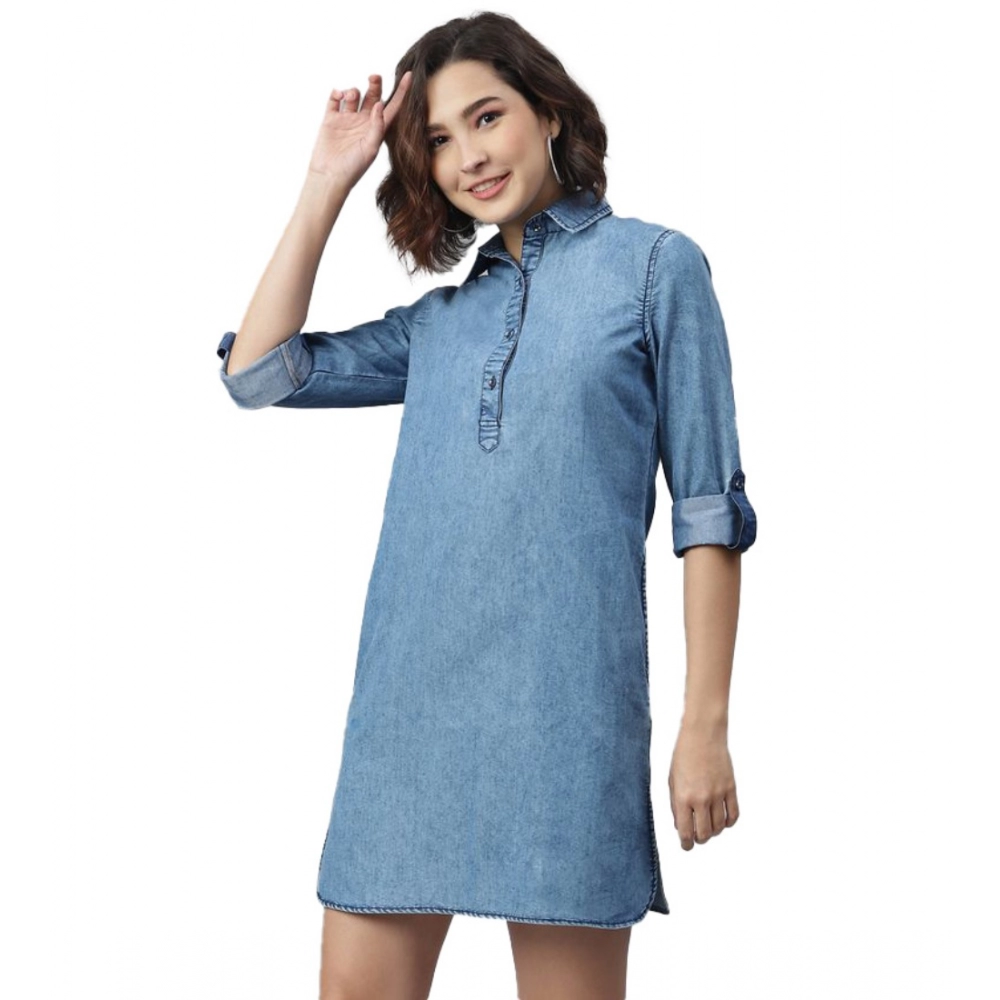 54041959555_18ab77b285_o_d-1000x1000-1.webp Women's Denim Solid Long Sleeves Above Knee Dress (Ice Blue) - Image 1