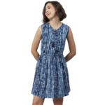 Women's Rayon Tie & Dye Sleeveless Above Knee Dress (Blue)