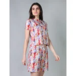 Women's Cotton Blended Printed Round Neck Half Sleeve Top - Shorts Set (Red) - Image 3
