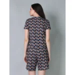 Women's Cotton Blended Printed Round Neck Half Sleeve Top - Shorts Set (Blue-Brown) - Image 4