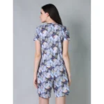 Women's Cotton Blended Printed Round Neck Half Sleeve Top - Shorts Set (Blue-Peach) - Image 4