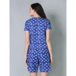 Women's Cotton Blended Printed Round Neck Half Sleeve Top - Shorts Set (Blue) - Image 4