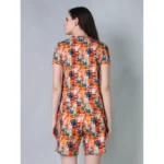 Women's Cotton Blended Printed Round Neck Half Sleeve Top - Shorts Set (Orange) - Image 4