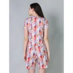 Women's Cotton Blended Printed Round Neck Half Sleeve Top - Shorts Set (Red) - Image 4