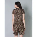 Women's Cotton Blended Printed Round Neck Half Sleeve Top - Shorts Set (Brown) - Image 4