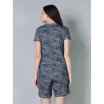Women's Cotton Blended Printed Round Neck Half Sleeve Top - Shorts Set (Blue) - Image 4