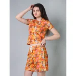 Women's Cotton Blended Printed Round Neck Half Sleeve Top - Shorts Set (Yellow) - Image 3
