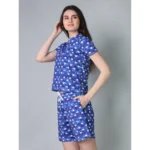 Women's Cotton Blended Printed Round Neck Half Sleeve Top - Shorts Set (Blue) - Image 3