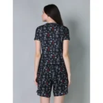 Women's Cotton Blended Printed Round Neck Half Sleeve Top - Shorts Set (Black) - Image 4