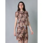 Women's Cotton Blended Printed Round Neck Half Sleeve Top - Shorts Set (Peach) - Image 3