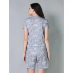 Women's Cotton Blended Printed Round Neck Half Sleeve Top - Shorts Set (Grey) - Image 4