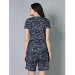 Women's Cotton Blended Printed Round Neck Half Sleeve Top - Shorts Set (Navy) - Image 4