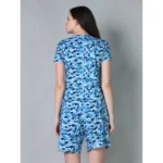 Women's Cotton Blended Printed Round Neck Half Sleeve Top - Shorts Set (SkyBlue) - Image 4