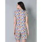 Women's Cotton Blended Printed Round Neck Half Sleeve Top - Shorts Set (Grey) - Image 4