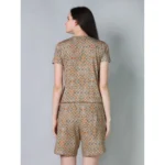 Women's Cotton Blended Printed Round Neck Half Sleeve Top - Shorts Set (Beige) - Image 4