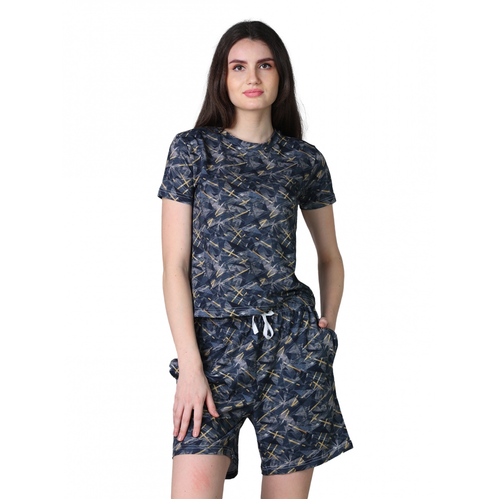 54089884401_2049a99a63_o_d-1000x1000-1.webp Women's Cotton Blended Printed Round Neck Half Sleeve Top - Shorts Set (Navy) - Image 1