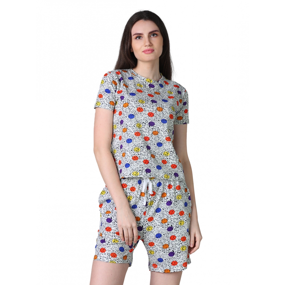 54090133638_75e3eb5414_o_d-1000x1000-1.webp Women's Cotton Blended Printed Round Neck Half Sleeve Top - Shorts Set (Grey) - Image 1