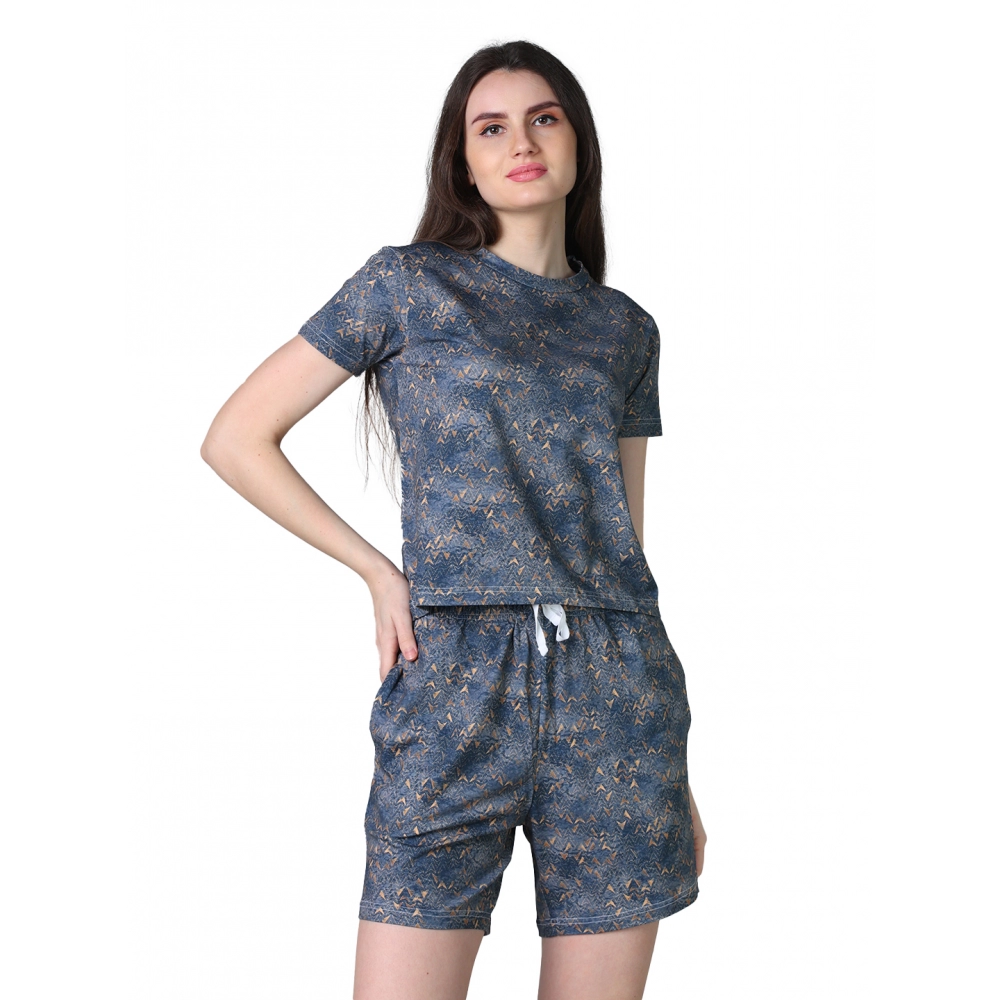 54090134558_47fa84e451_o_d-1000x1000-1.webp Women's Cotton Blended Printed Round Neck Half Sleeve Top - Shorts Set (Blue) - Image 1