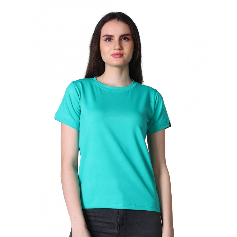 54090217339_d8d4f375f2_o_d-1000x1000-1.webp Women's Cotton Blended Solid Round Neck Half Sleeve T-Shirt (Green) - Image 1