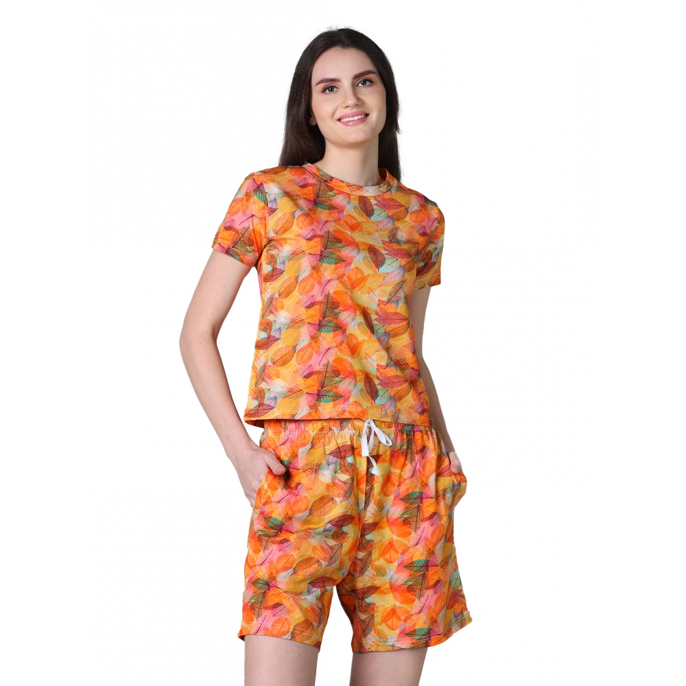 54090217544_c601e287b8_o_d-1000x1000-1.webp Women's Cotton Blended Printed Round Neck Half Sleeve Top - Shorts Set (Yellow) - Image 1