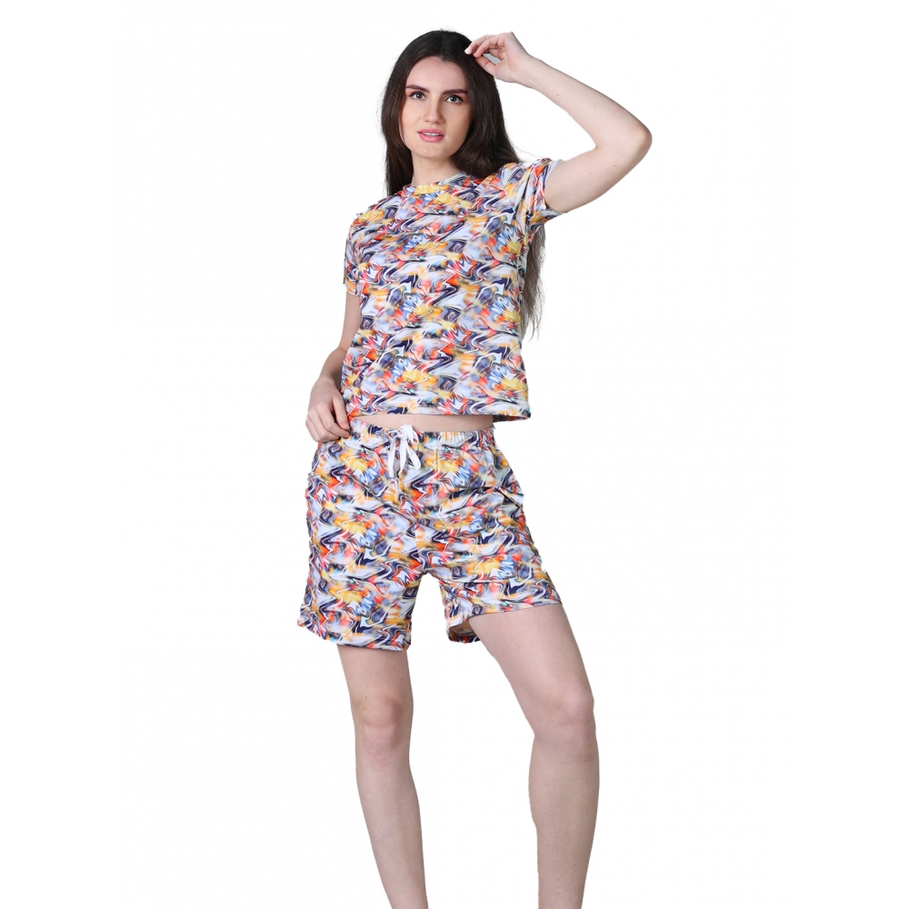 54090217704_b611dda172_o_d-1000x1000-1.webp Women's Cotton Blended Printed Round Neck Half Sleeve Top - Shorts Set (Multicolor) - Image 1