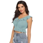 Women's Polyester Solid Sleeveless Ruffle Neck Top (Pista) - Image 4