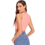 Women's Polyester Solid Sleeveless Round Neck Top (Peach) - Image 2