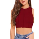 Women's Polyester Solid Sleeveless Round Neck Top (Maroon) - Image 2