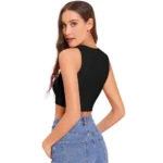 Women's Polyester Solid Sleeveless Round Neck Top (Black) - Image 4