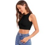Women's Polyester Solid Sleeveless Round Neck Top (Black) - Image 5