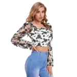 Women's Polyester Solid Full Sleeves Square Collar Top (White) - Image 5